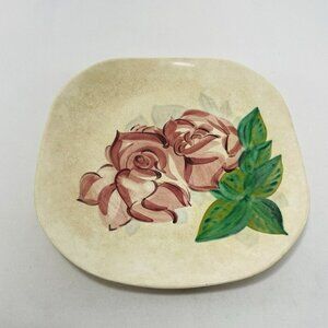 Red Wing Lexington Rose Dinner Plate 10.5” Square Platter Dish Tray Flower Pink